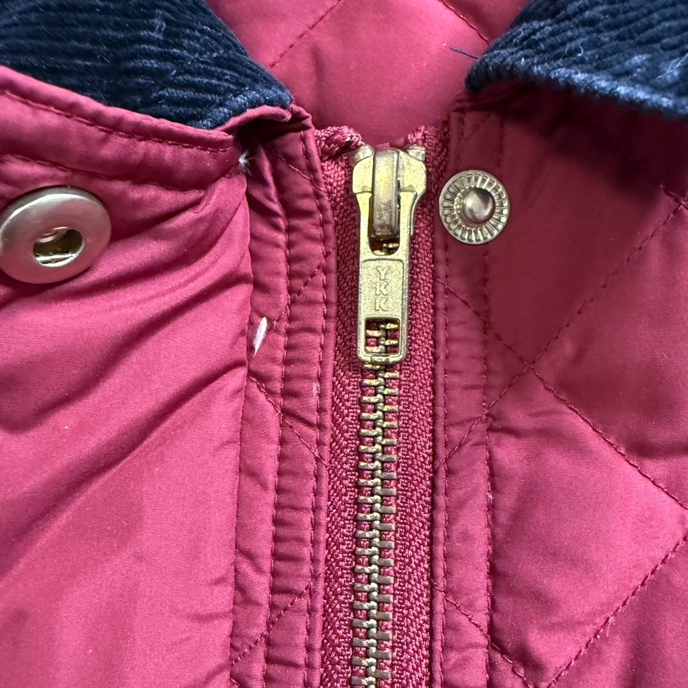 J.Crew Quilted Down Barn Jacket Corduroy Collar Wine Red Field Coat Woman’s S - Picture 7 of 12